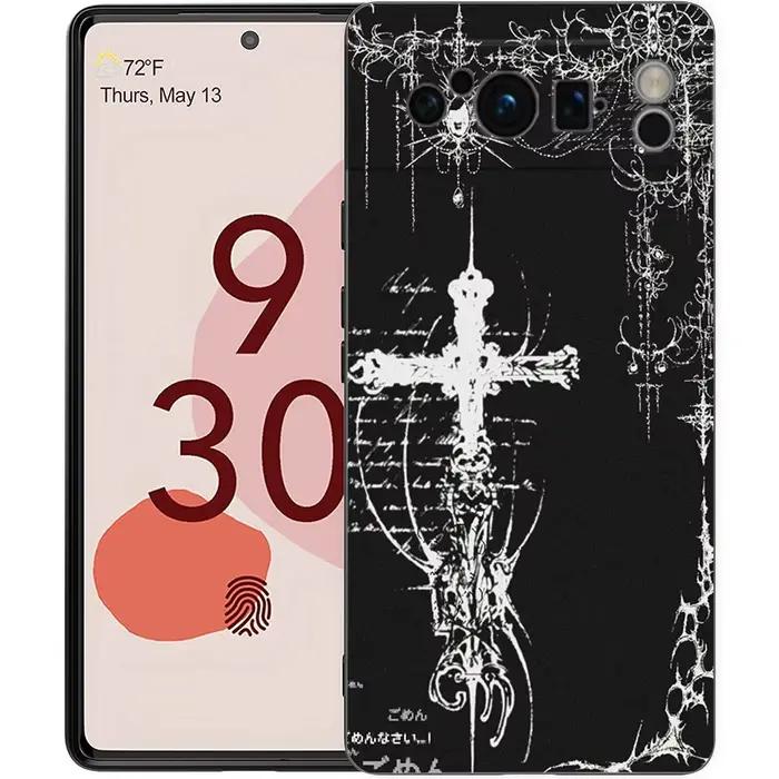 Coque de téléphone Cyber Sigil Cross line, étui souple antichoc en TPU noir pour Google Pixel 9 8 7 6 Pro XL 8A 6A 7A 5G