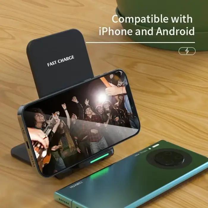 Support de charge sans fil XIKCU pour iPhone 17 16 15 14 13 12 Pro X XS Max XR 8 Samsung Xiaomi - Station de charge rapide à induction sans fil avec support et indicateur de charge