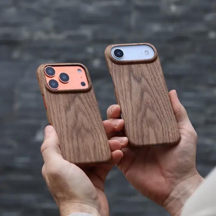 Coque de protection magnétique en bois véritable pour iPhone 17 16 Pro Max 17Pro 16Pro 16+ Air avec MagSafe