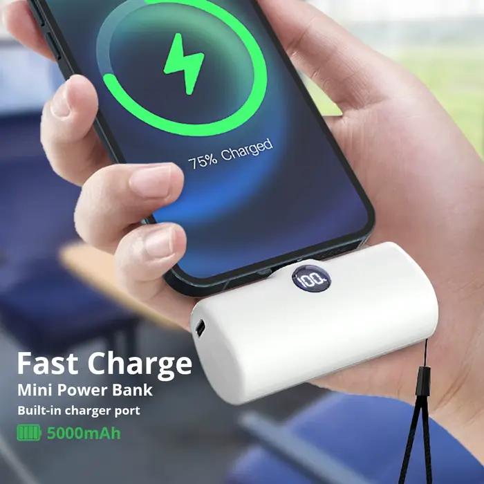 Chargeur portable rapide Type C ou Lightning, batterie externe compacte 5000mAh, charge rapide, batterie auxiliaire pour téléphones portables