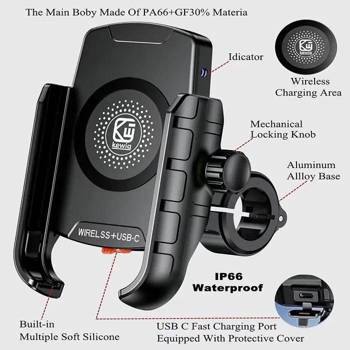 Support de téléphone pour Moto, berceau de chargement sans fil 3.0, chargeur rapide GPS, Support de guidon de téléphone portable pour téléphone de 4 à 7 pouces