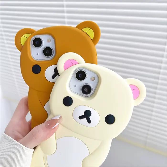 Coque souple en silicone Rilakkuma Bear pour iPhone 17 16 15 14 13 12 11 Pro Max mini Plus 6 7 8 design dessin animé protection douce et souple matériaux silicone couleur beige noir occassions spéciales cadeaux personnalisés