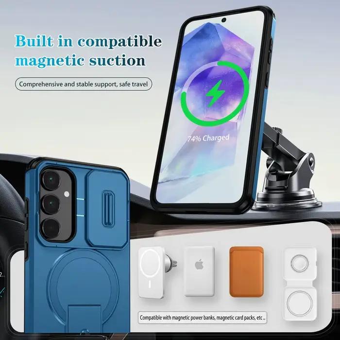 Coque antichoc magnétique avec anneau et protection coulissante pour appareil photo pour Samsung Galaxy A57 A37 A17 A16 A26 A36 A56 A 57 17 4G 5G