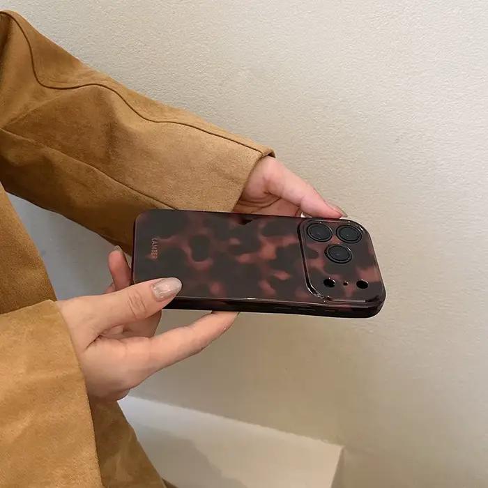 Coque de téléphone coréenne INS ambre rétro marron