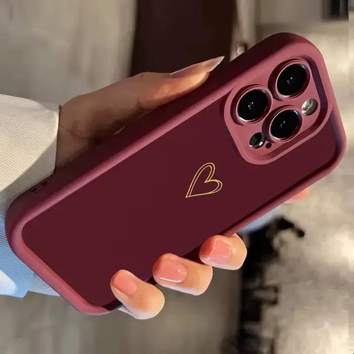 Coque de téléphone avec cœur doré sur fond bordeaux pour Samsung Galaxy S23 S24 S25 S26 Ultra S22 S21 S20 Plus FE A54 A55 A56