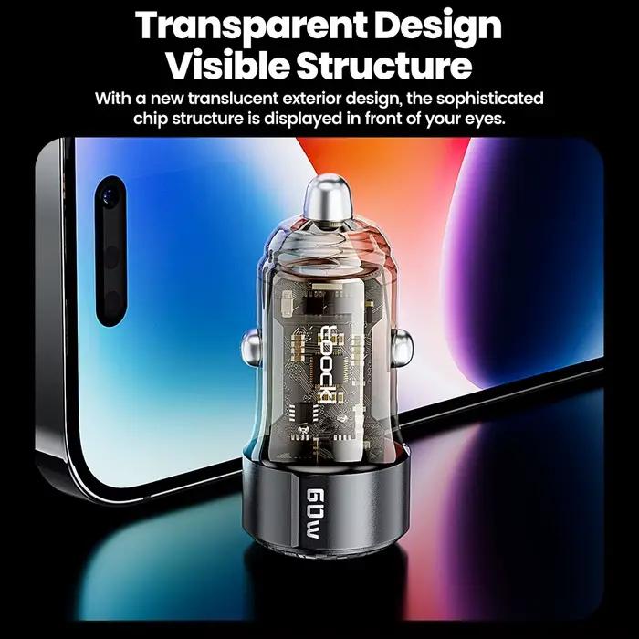 Toocki 60W chargeur de voiture 30W Charge rapide étui Transparent PD 27W pour iPhone 15 14 13 12 Xiaomi Poco Samsung