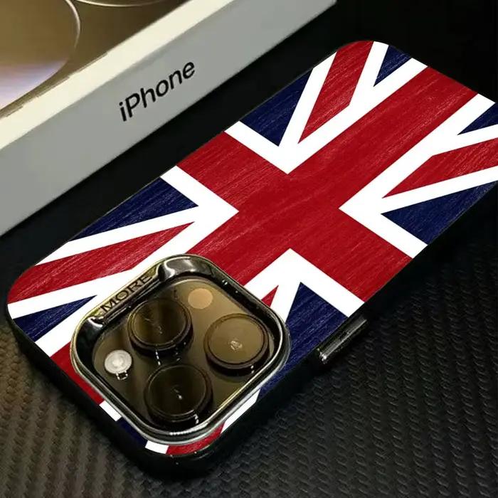 Coque de téléphone drapeau britannique (UK) pour iPhone 17 16 15 14 13 Pro 12 11 Pro Max PLUS – Housse arrière colorée