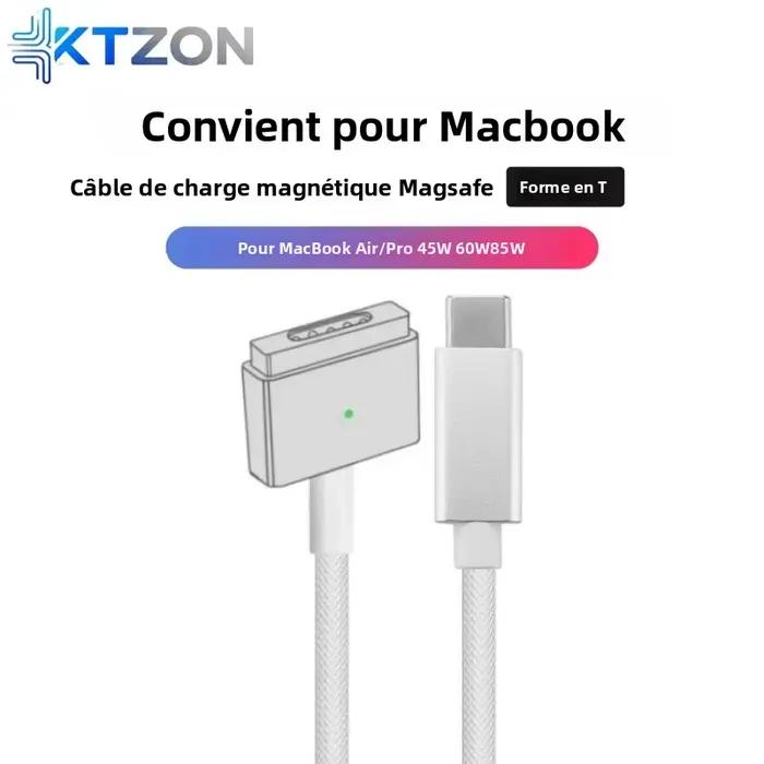 Câble de chargement tressé USB-C vers MagSafe 2 T-tip pour MacBook Air/Pro