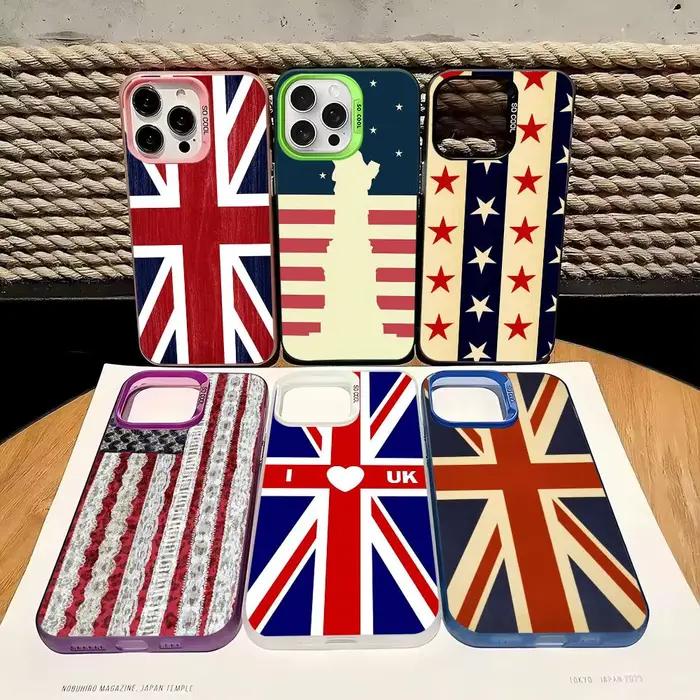 Coque de téléphone drapeau britannique (UK) pour iPhone 17 16 15 14 13 Pro 12 11 Pro Max PLUS – Housse arrière colorée