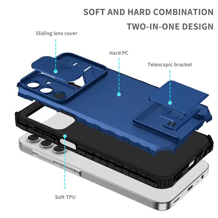 Étui coulissant caméra lentille en ABS pour Samsung A15, protection anti-rayures et anti-poussière, style fashion/luxe/populaire/fonctionnel/militaire, idéal pour les amoureux de la technologie et de la mode