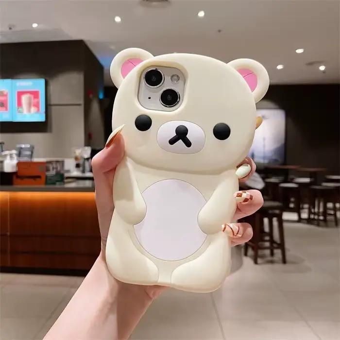 Pour iPhone 13 Pro 12 Mini 16 15 Pro Max 14 Plus 11XXX XR 7 8 SE mignon 3D Couple Rilakkuma ours silicone coque arrière souple