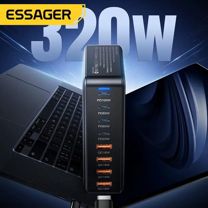 Essager 320W GaN chargeur 8 ports USB Type C Station de charge de bureau PD 100W