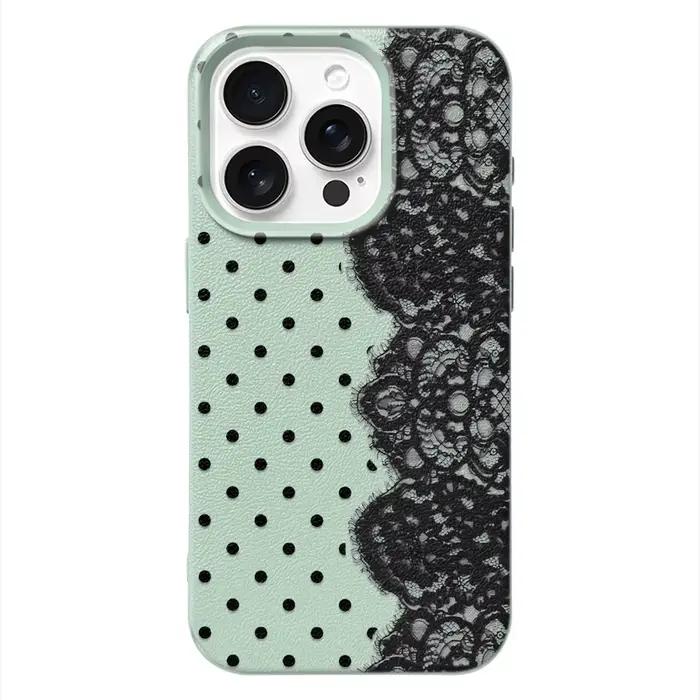 Étui de téléphone élégant en dentelle à pois pour Samsung A05S A06 A07 A15 A16 A34 A35 A53 A54 S23 S25 Ultra, coque souple antichoc Funda