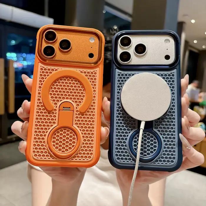 Coque de téléphone à support invisible et dissipation thermique pour iPhone 17 16 15 14 13 12 11 Pro Max, avec couvercle magnétique respirant