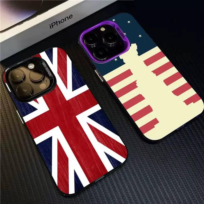 Coque de téléphone drapeau britannique (UK) pour iPhone 17 16 15 14 13 Pro 12 11 Pro Max PLUS – Housse arrière colorée