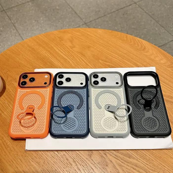 Coque de téléphone à support invisible et dissipation thermique pour iPhone 17 16 15 14 13 12 11 Pro Max, avec couvercle magnétique respirant