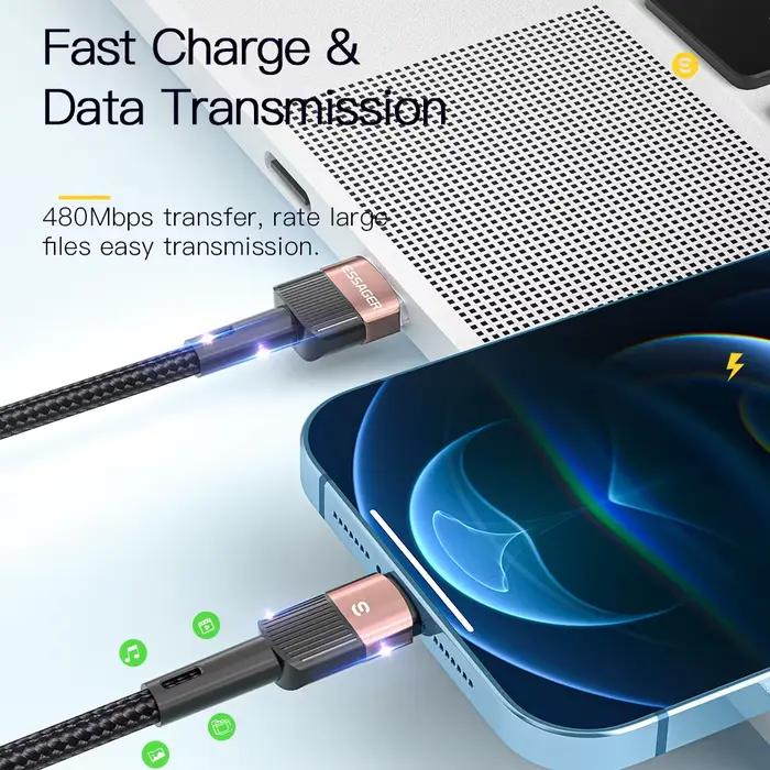 Câble USB Essager pour Iphone14 13 12 11 Pro Max Xs Xr X SE 8 7 6 Plus ligne de données de téléphone portable à charge rapide pour fil de chargeur Ipad