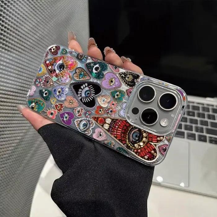 Coque de téléphone personnalisée avec yeux de couleur d'amour pour iPhone 16 16E 15 14 13 12 11 Pro Max 7 8 Plus fondue en silicone résistante aux chocs et antidérapante