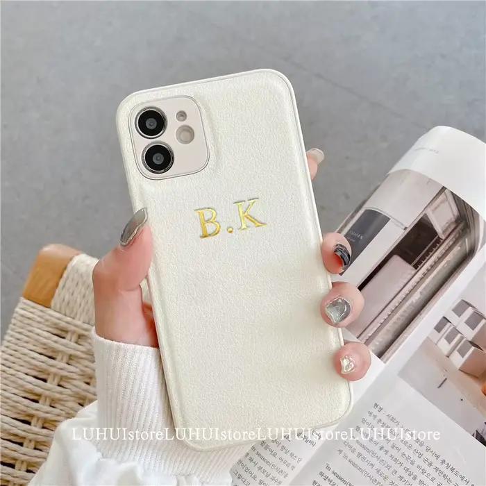 Coque de téléphone souple en cuir PU avec lettres de nom personnalisées coréennes, étui arrière uni de luxe pour iPhone 13 12 11 Pro X XS Max XR 7 8 Plus