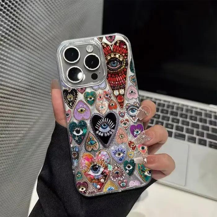 Coque de téléphone personnalisée avec yeux de couleur d'amour pour iPhone 16 16E 15 14 13 12 11 Pro Max 7 8 Plus fondue en silicone résistante aux chocs et antidérapante