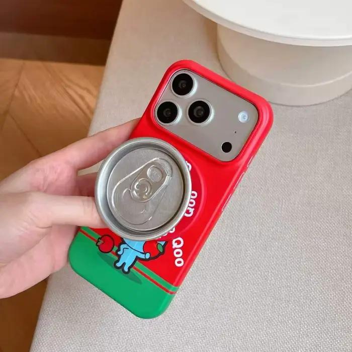 Coque de protection antichoc pour iPhone 17 Pro Max 15 16 avec support magnétique motif canette de Coca-Cola de dessin animé mignon