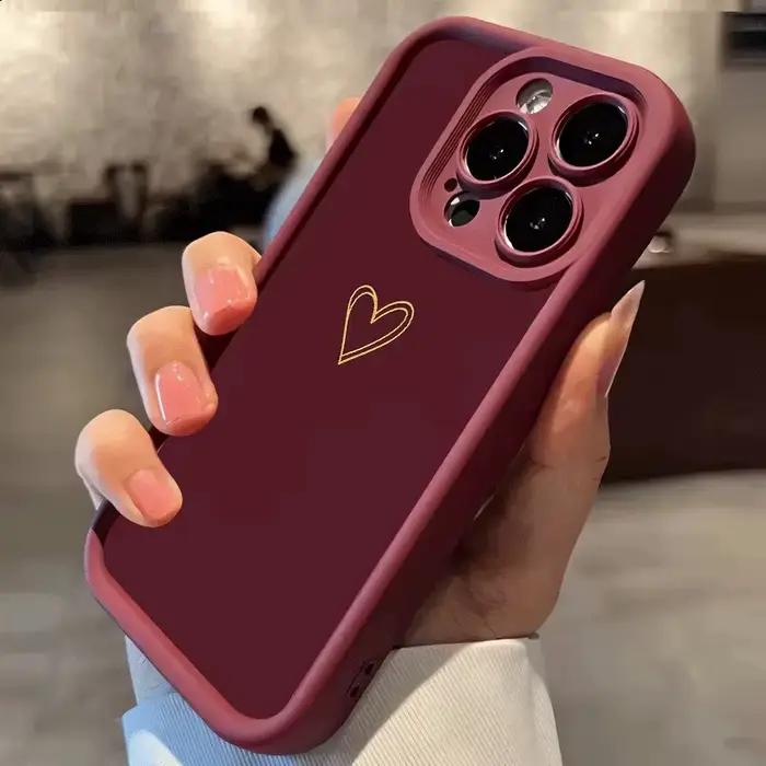 Coque de téléphone avec cœur doré sur fond bordeaux pour Samsung Galaxy S23 S24 S25 S26 Ultra S22 S21 S20 Plus FE A54 A55 A56