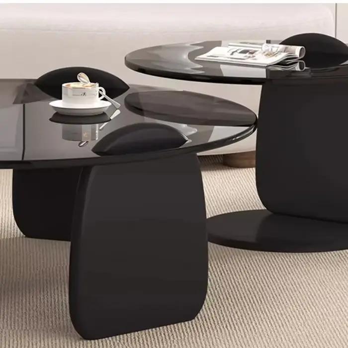 Table basse en verre avec Sculpture moderne, Table centrale en verre trempé, Style artistique, salon, canapé, placage des Tables d'appoint