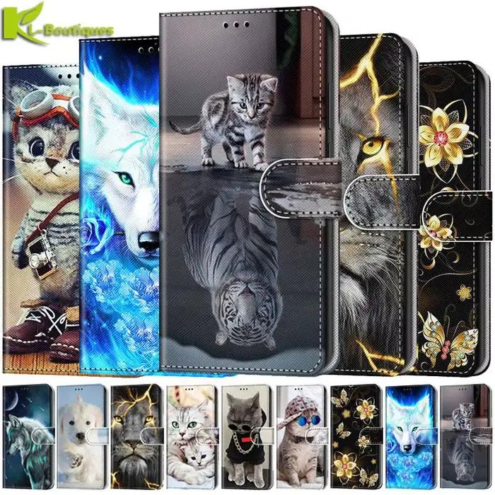 Coque peinte chat tigre mignon PU Leather Case avec Silicone Soft TPU Back Cover pour Samsung Galaxy A52S A22S A52 A12 A22 A32 A72 A51 A71 A03S A02S A03 Core Occasions Spéciales