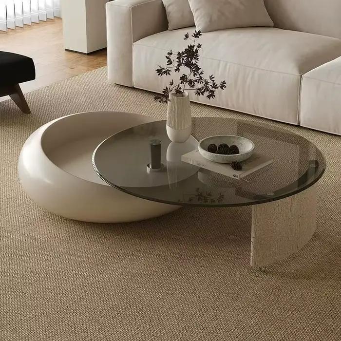 Table basse rotative coulissante combinée, ronde, créative, en verre artistique, pour salon, accessoires de meubles italiens