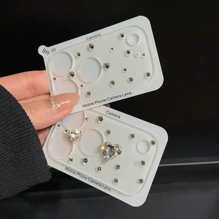 Luxuruy diamant 3D coeur verre protecteur d'appareil photo pour iPhone 17 Pro Max 17Pro Film d'objectif pour iPhone17 Pro clair HD coque complète