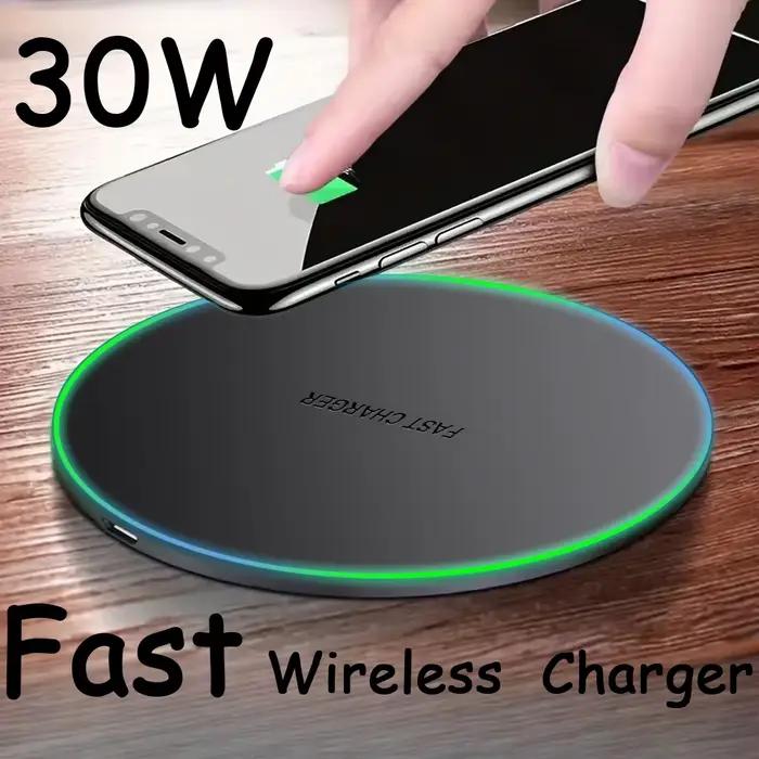Chargeur sans fil 30W pour iPhone 17 16 15 14 13 12 X XR XS Max 8, Samsung S24 S23 S22 S10 S20 Note10 20, Xiaomi, Huawei