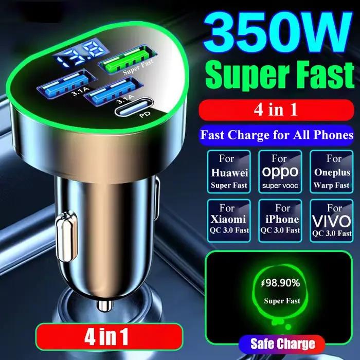 Chargeur de téléphone de voiture USB Type C rapide avec moniteur de tension LED pour iPhone Samsung Huawei Oneplus Vivo Oppo
