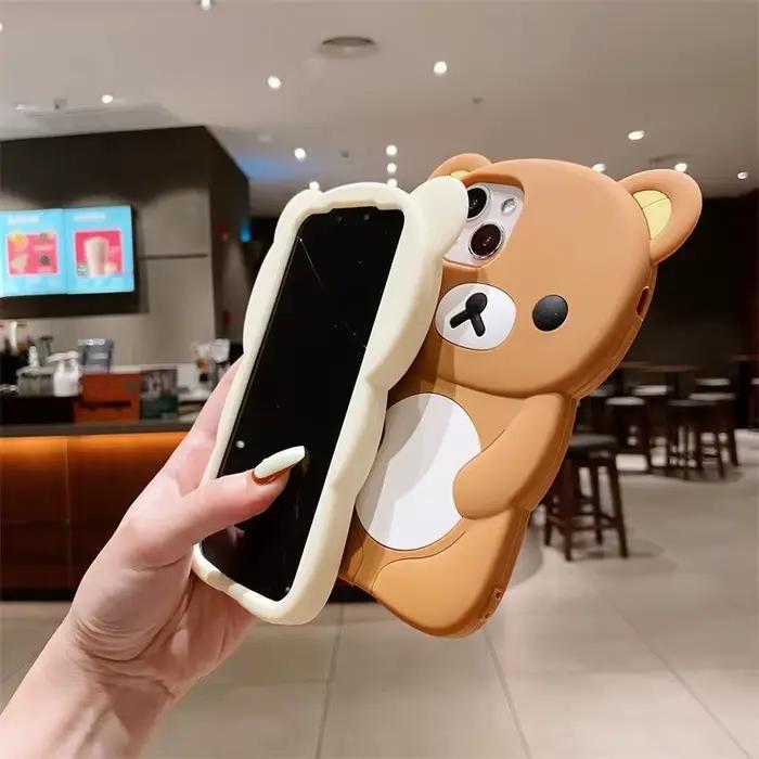 Pour iPhone 13 Pro 12 Mini 16 15 Pro Max 14 Plus 11XXX XR 7 8 SE mignon 3D Couple Rilakkuma ours silicone coque arrière souple