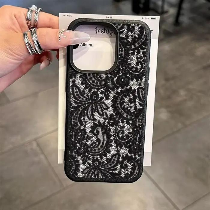 Coque de téléphone personnalisée avec motif de dentelle noire