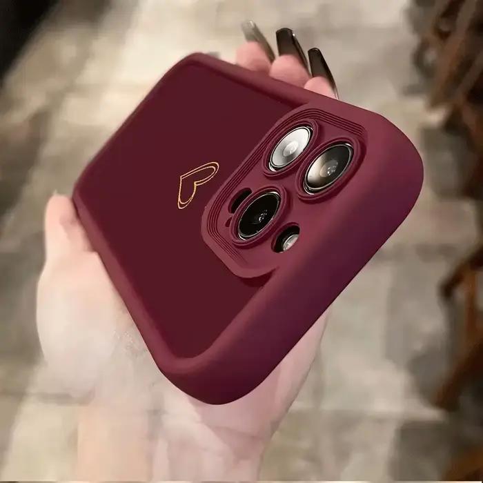 Coque de téléphone avec cœur doré sur fond bordeaux pour Samsung Galaxy S23 S24 S25 S26 Ultra S22 S21 S20 Plus FE A54 A55 A56