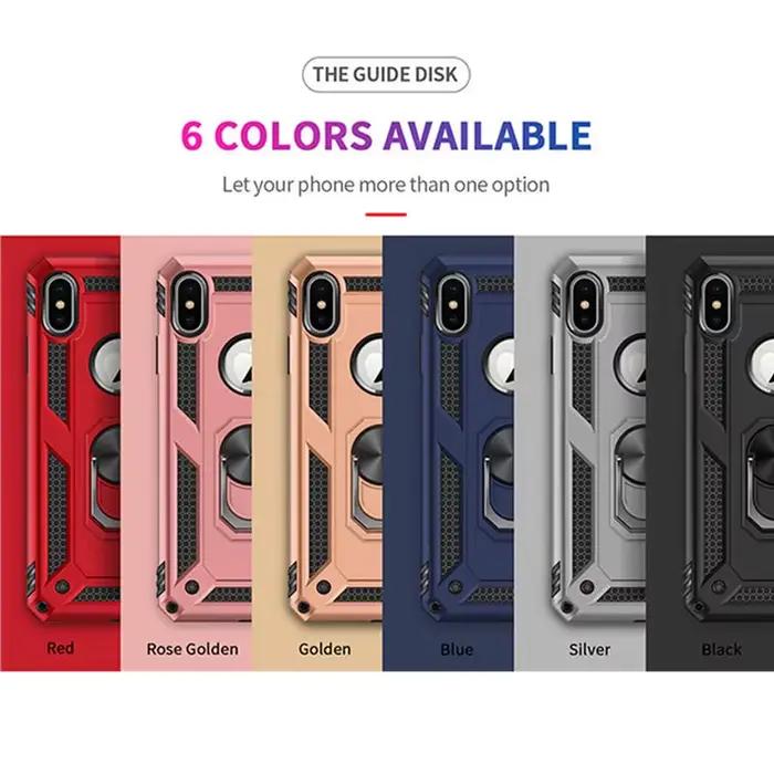 Coque blindée antichoc avec anneau magnétique pour iPhone 6 6s 7 8 Plus X XS Max XR pare-chocs résistant aux chocs anti-rayures anti-empreintes digitales avec béquille