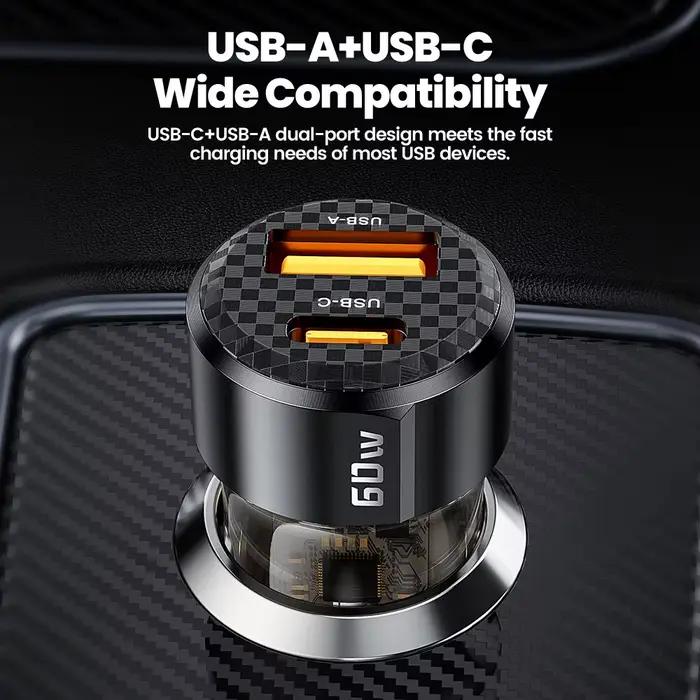 Toocki 60W chargeur de voiture 30W Charge rapide étui Transparent PD 27W pour iPhone 15 14 13 12 Xiaomi Poco Samsung