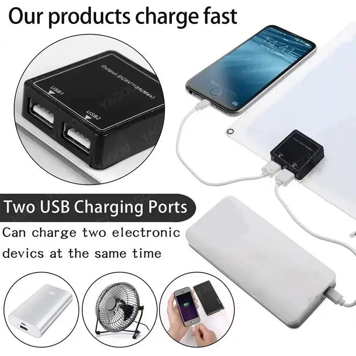 Chargeur solaire portable étanche double USB 5V à charge rapide, panneau solaire pour camping, randonnée, batterie externe d'urgence, chargeur de téléphone