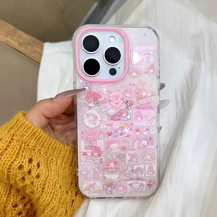 Coque de téléphone My Melody avec paillettes étoiles et bracelet pour iPhone 17 14 15 16 Pro Max – Adorable et antichoc