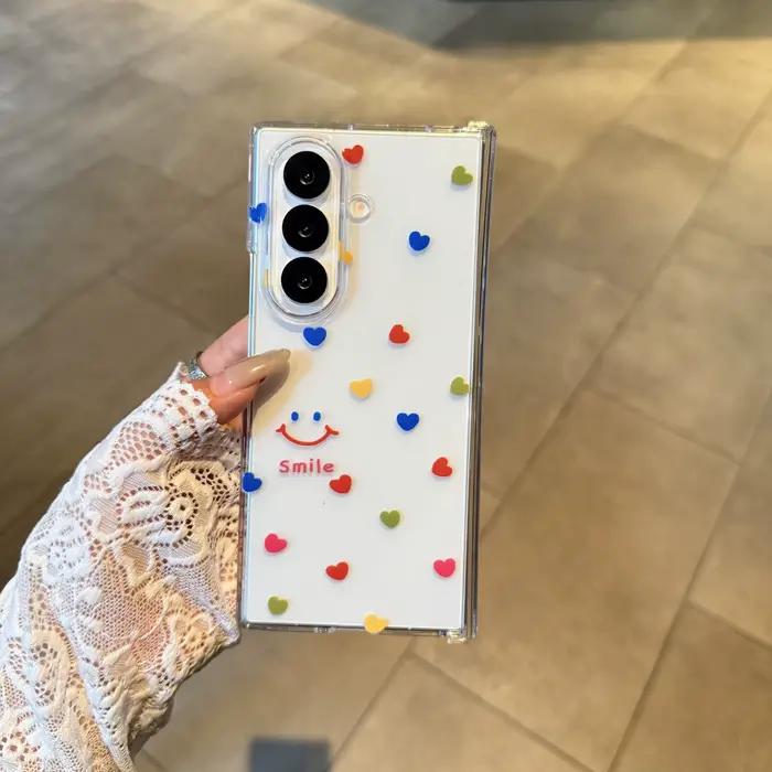 Pour Samsung Galaxy Z Fold 7 6 5 4 3 fold7 amour coeur sourire visage heureux corde sangle pendentif pli coque de téléphone Ins couverture de dessin animé