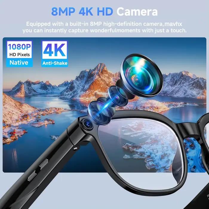 Nouvelles Lunettes Intelligentes IA 2026 avec Caméra d'Enregistrement Vidéo HD 1080P, Appel Bluetooth ChatGPT, 32 Go de ROM, Traduction Linguistique et Musique – Lunettes de Soleil pour Hommes