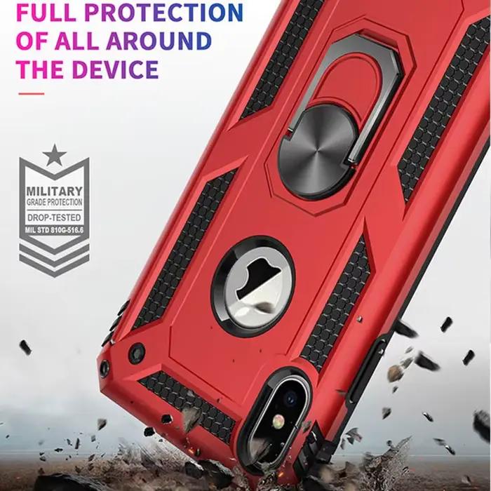 Coque blindée antichoc avec anneau magnétique pour iPhone 6 6s 7 8 Plus X XS Max XR pare-chocs résistant aux chocs anti-rayures anti-empreintes digitales avec béquille