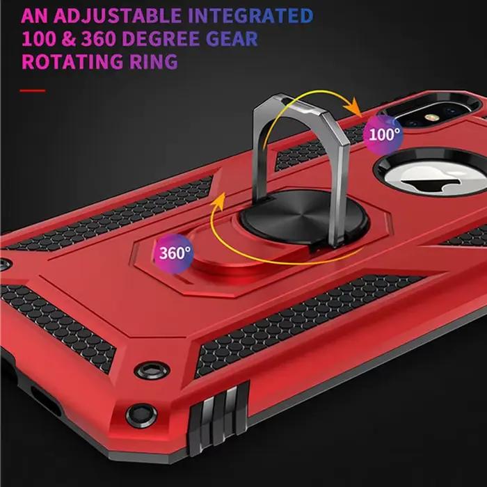 Coque blindée antichoc avec anneau magnétique pour iPhone 6 6s 7 8 Plus X XS Max XR pare-chocs résistant aux chocs anti-rayures anti-empreintes digitales avec béquille