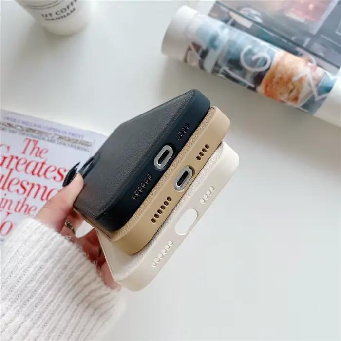 Coque de téléphone souple en cuir PU avec lettres de nom personnalisées coréennes, étui arrière uni de luxe pour iPhone 13 12 11 Pro X XS Max XR 7 8 Plus