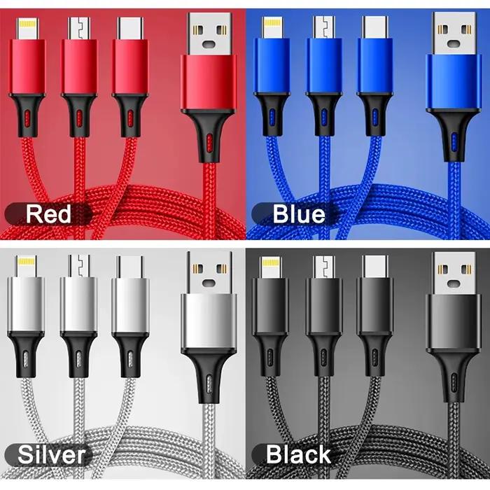 Multi Usb 3 en 1 Type C USB Micro chargeur câble Port Multiple Usb cordon de charge Usbc fil de téléphone portable pour Android/ios/type-c