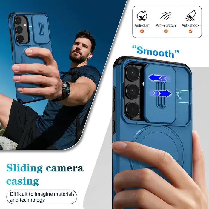 Coque antichoc magnétique avec anneau et protection coulissante pour appareil photo pour Samsung Galaxy A57 A37 A17 A16 A26 A36 A56 A 57 17 4G 5G