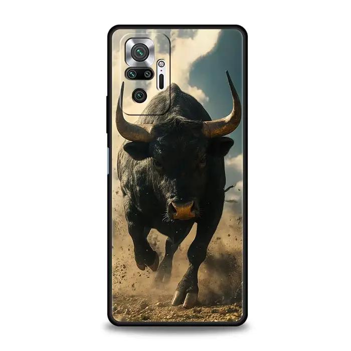 Coque Taureau Animal Souple pour Xiaomi Redmi Note 14 13 12 Pro Plus 5G 9S 9 10 11 4G 14C 13C 12C 10C 9C 9A Occasions Spéciales Personnalisation Imprimée TPU Noir