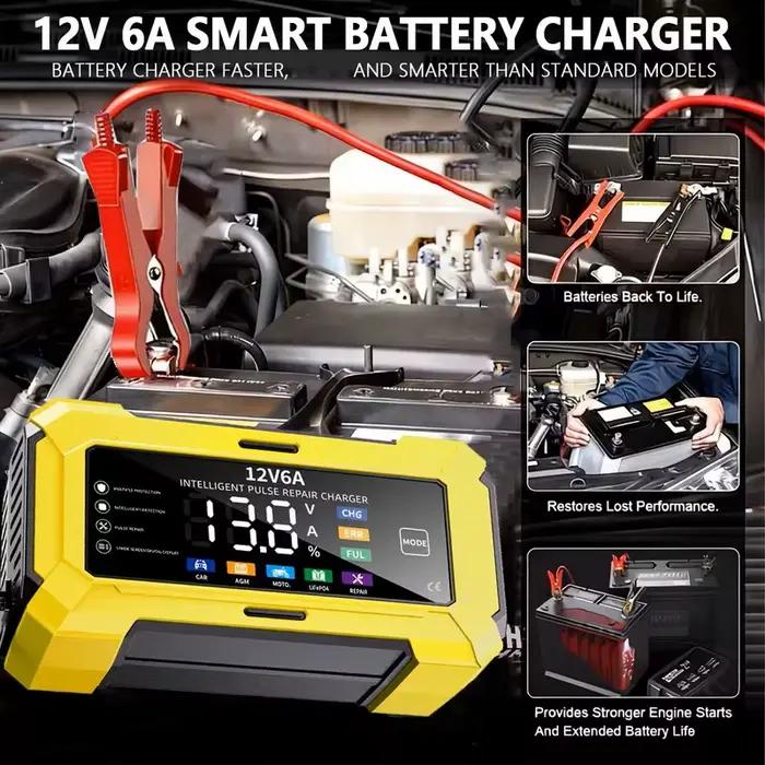Chargeur de batterie pour voiture et moto à écran couleur 12V 6A