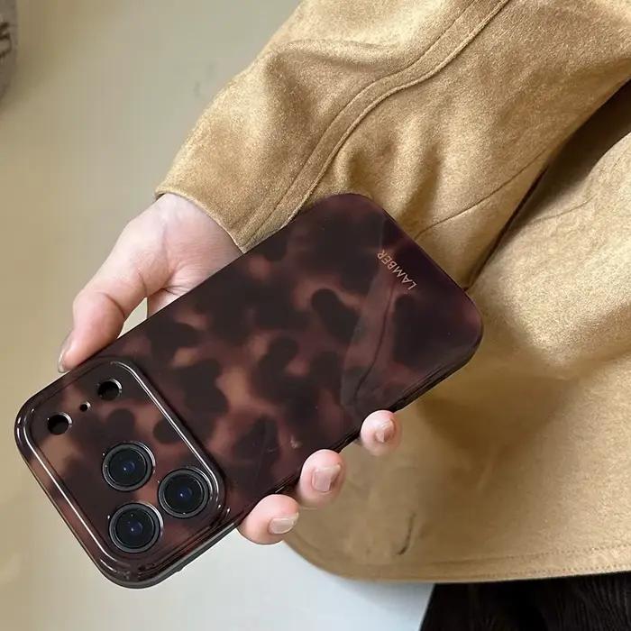 Coque de téléphone coréenne INS ambre rétro marron