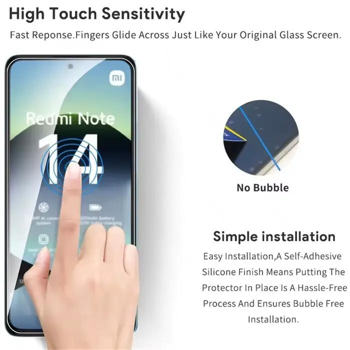 Protecteur d'écran en verre trempé pour Xiaomi Redmi Note 14 14S 13 12 11 10 9 Pro 4G 5G 9S 11S 12S 10S, anti-rayures, anti-éclats, anti-empreintes digitales, compatible avec plusieurs modèles, pour protéger votre écran et le garder propre et brillant